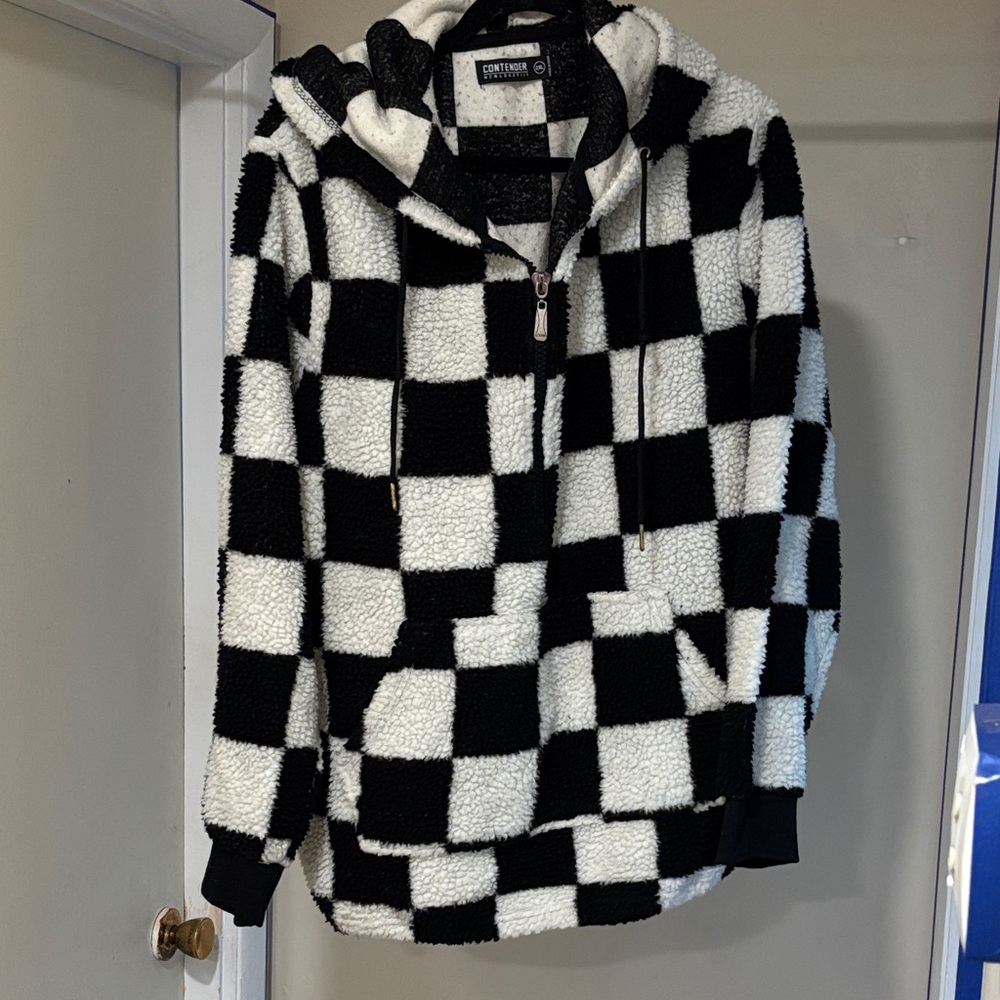 Checkered Black and White Sherpa Hoodie